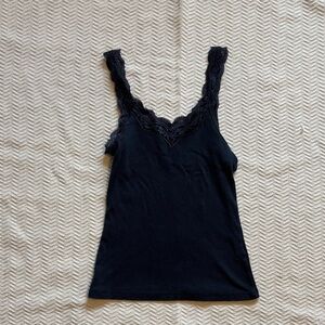 Navy Lace Trim Tank Top
